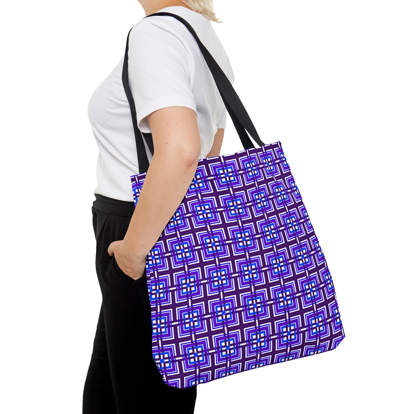 Intersecting Squares - Purple Blue - White ffffff - Tote Bag