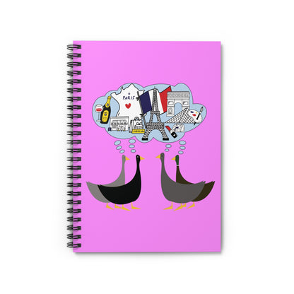 Ducks dreaming of Paris - Fuschia Pink ff8eff - Spiral Notebook - Ruled Line