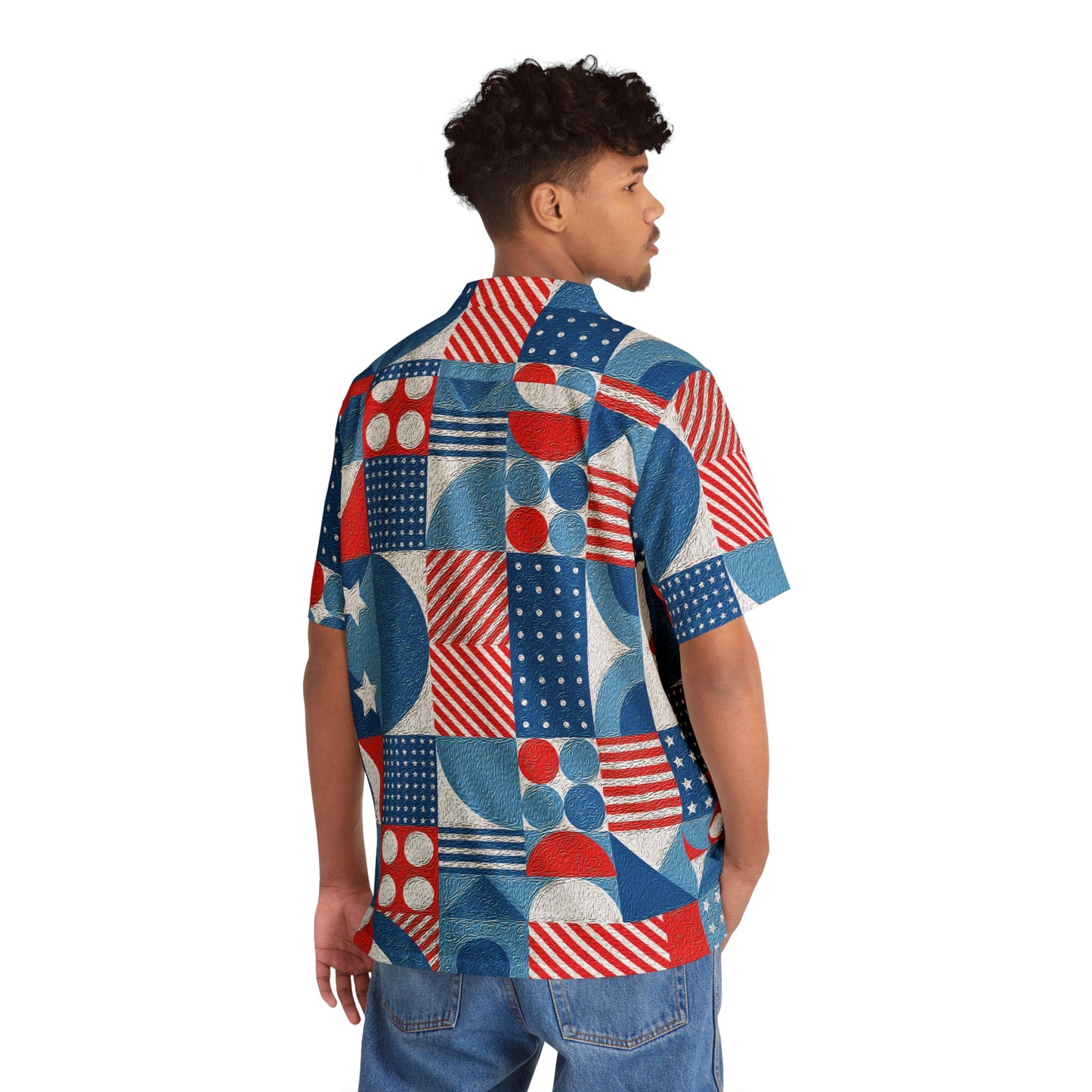 Red White and Blue Bold Pattern - Oil Paint Texture - BIG - Men's Hawaiian Shirt