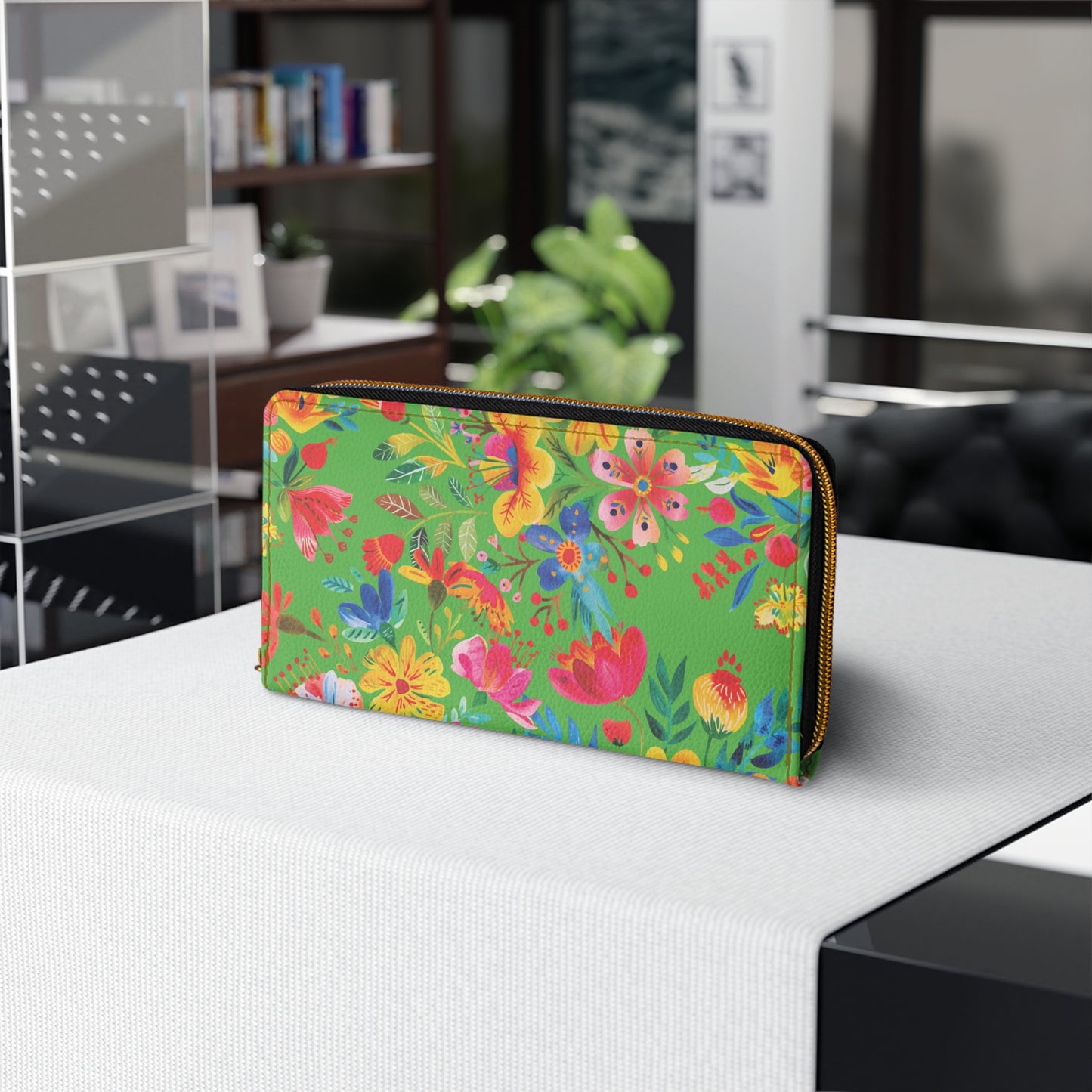 Bright Bold Watercolor Flowers - Bright Apple Green 56BD00 - Zipper Wallet