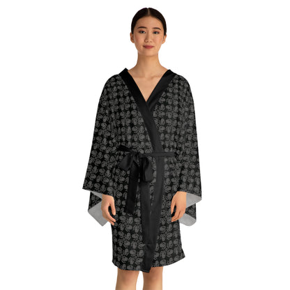 Octopie - Gray - Black 000000 - Long Sleeve Kimono Robe (AOP)