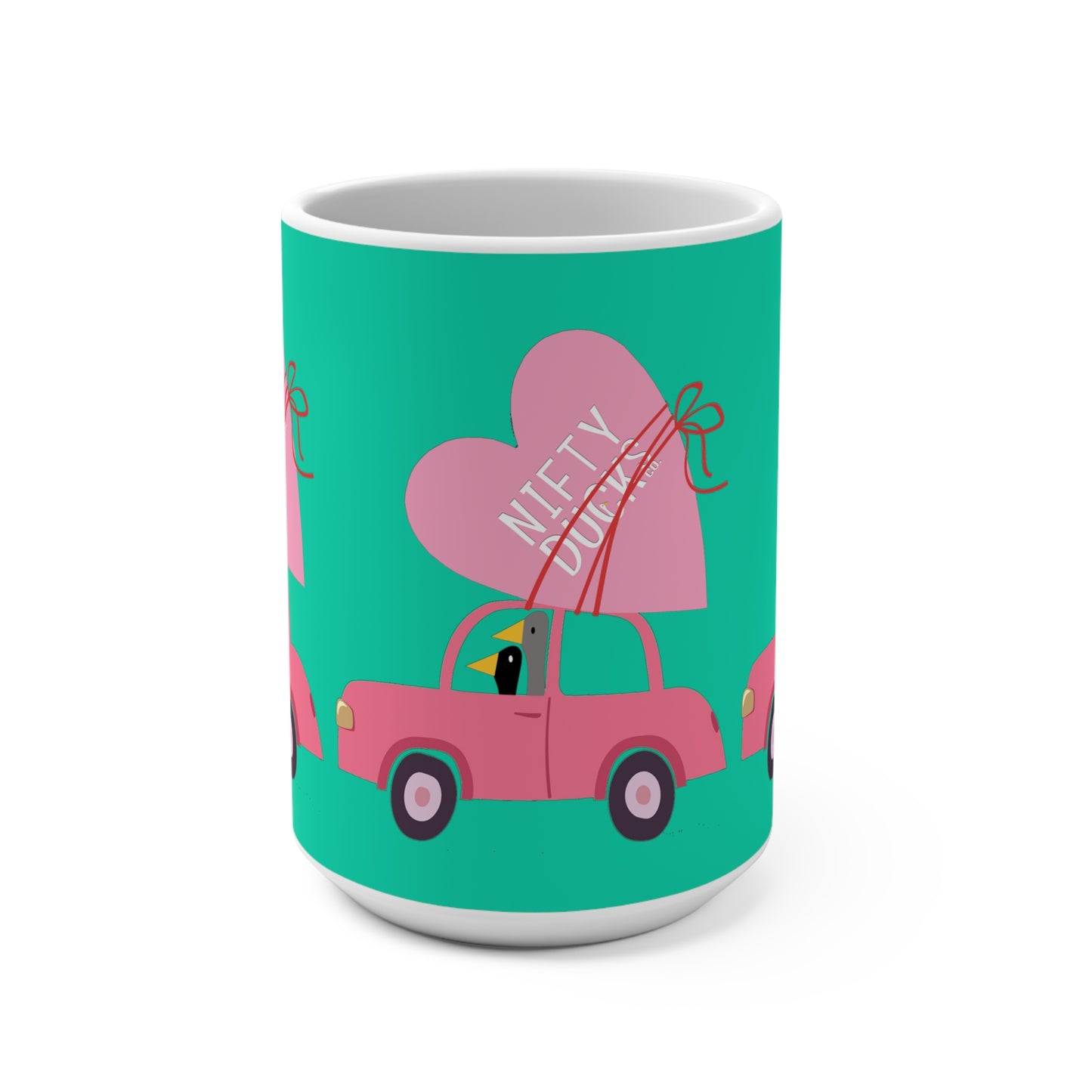 Ducks delivering a lot of love - Turquoise 12d3ad - Mug 15oz