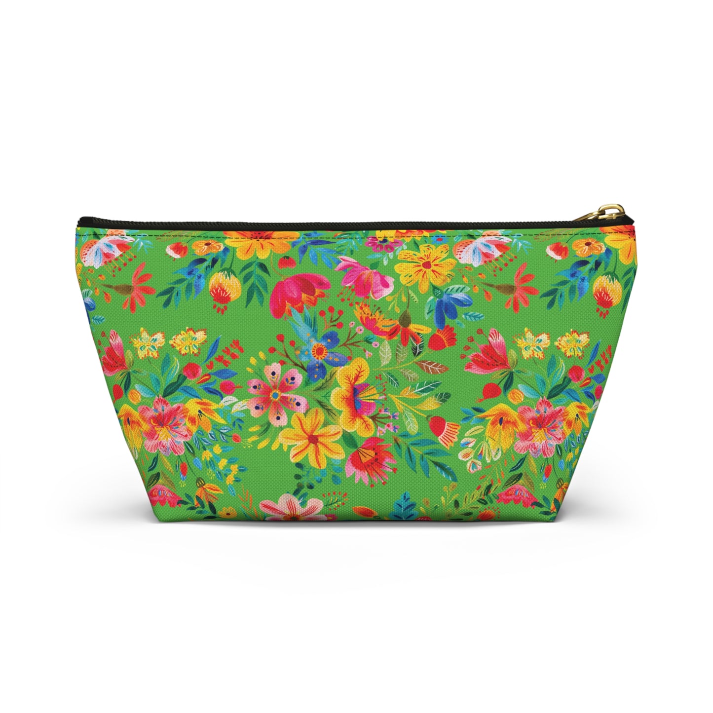 Bright Bold Watercolor Flowers - Bright Apple Green 56BD00 - Accessory Pouch w T-bottom