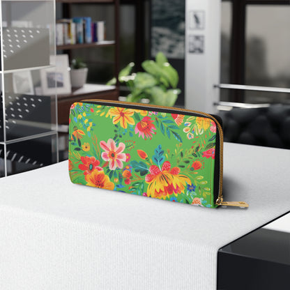 Bright Bold Watercolor Flowers - Bright Apple Green 56BD00 - Zipper Wallet