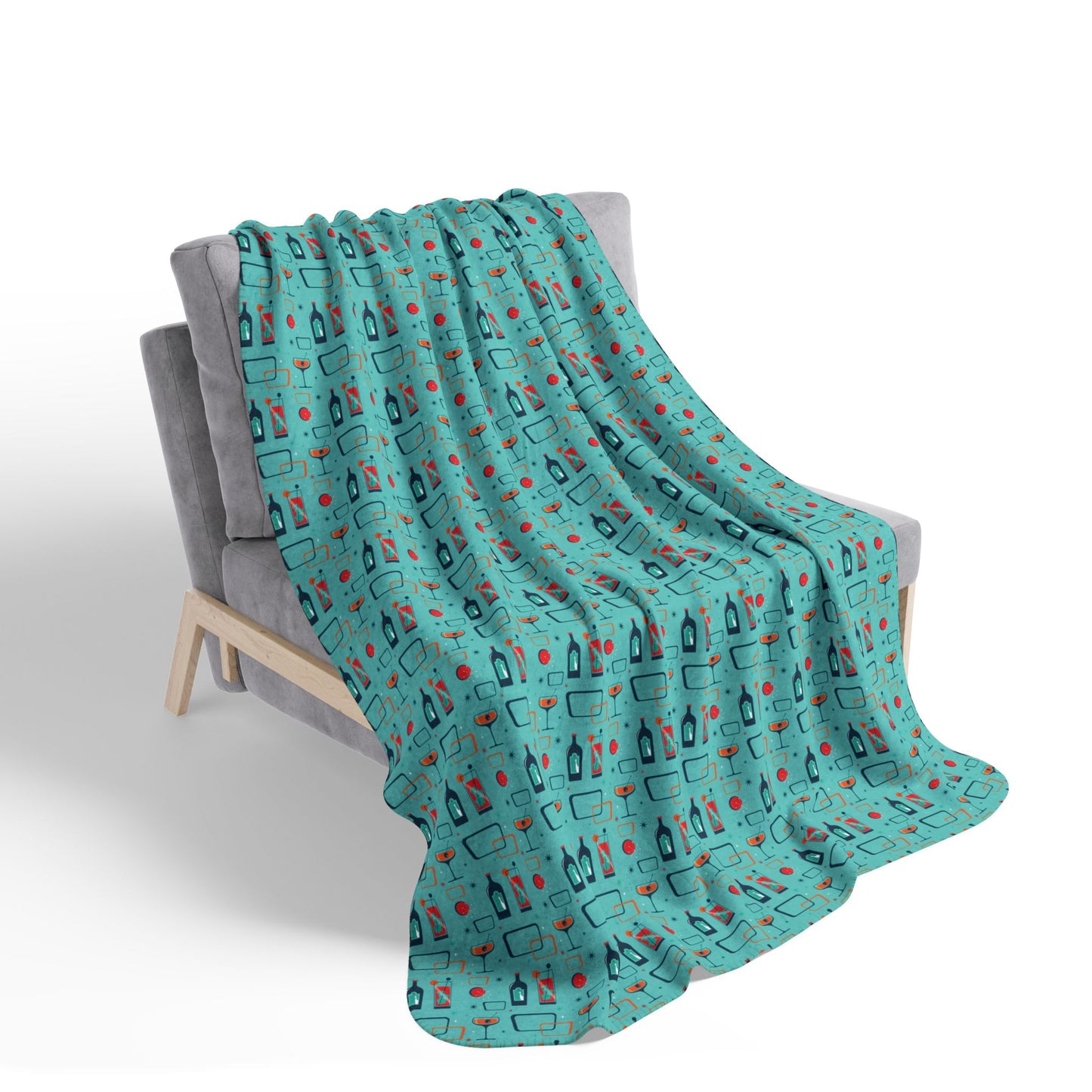 Fleece Sherpa Blanket - Cocktail Time - Turquoise