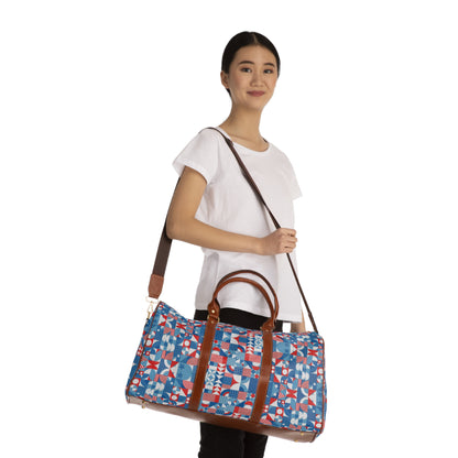 Red White and Blue Bold Pattern - Oil Paint Texture  - Waterproof Travel Bag