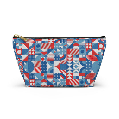 Red White and Blue Bold Pattern - Oil Paint Texture - Accessory Pouch w T-bottom