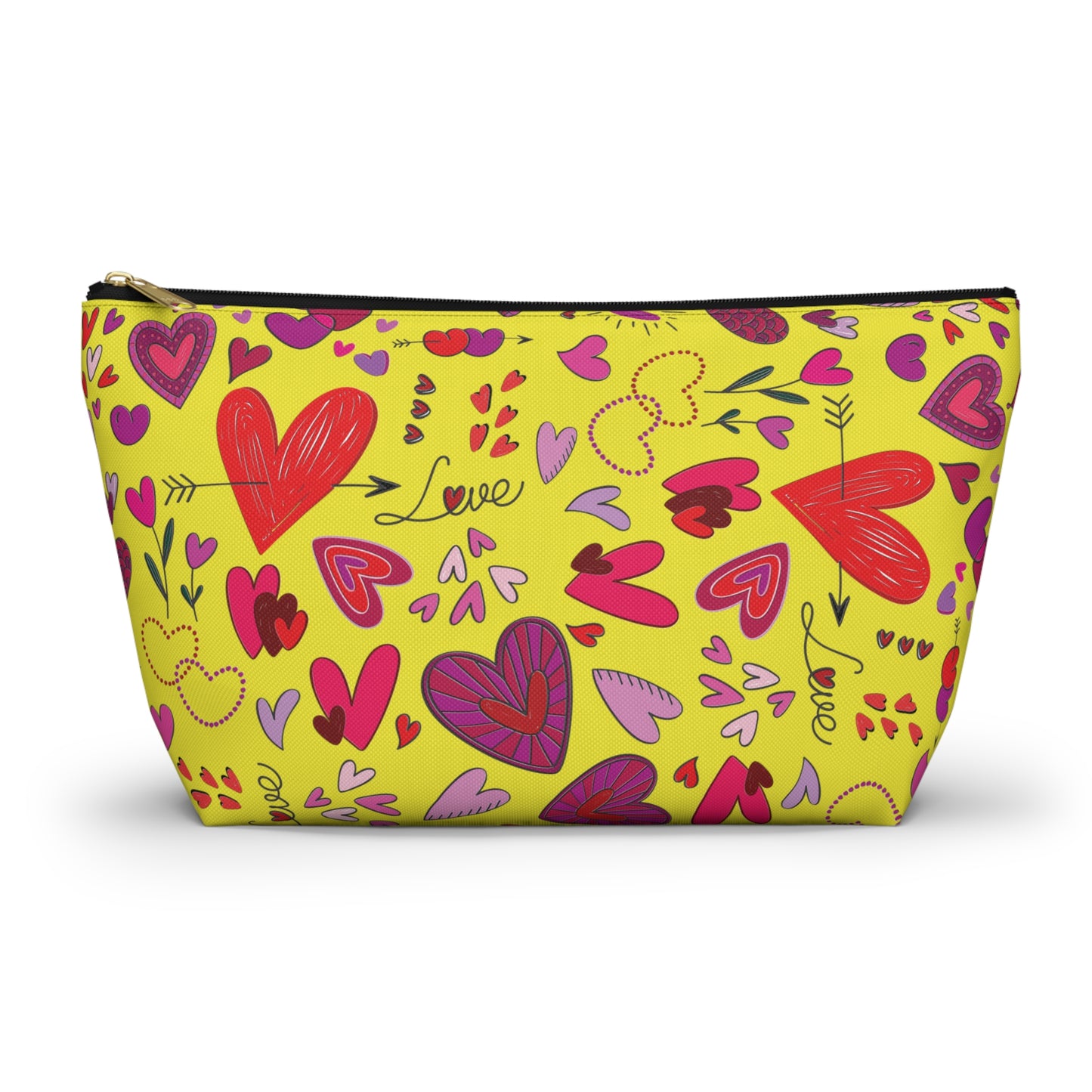 Heart doodles - Yellow fff800 - Accessory Pouch w T-bottom