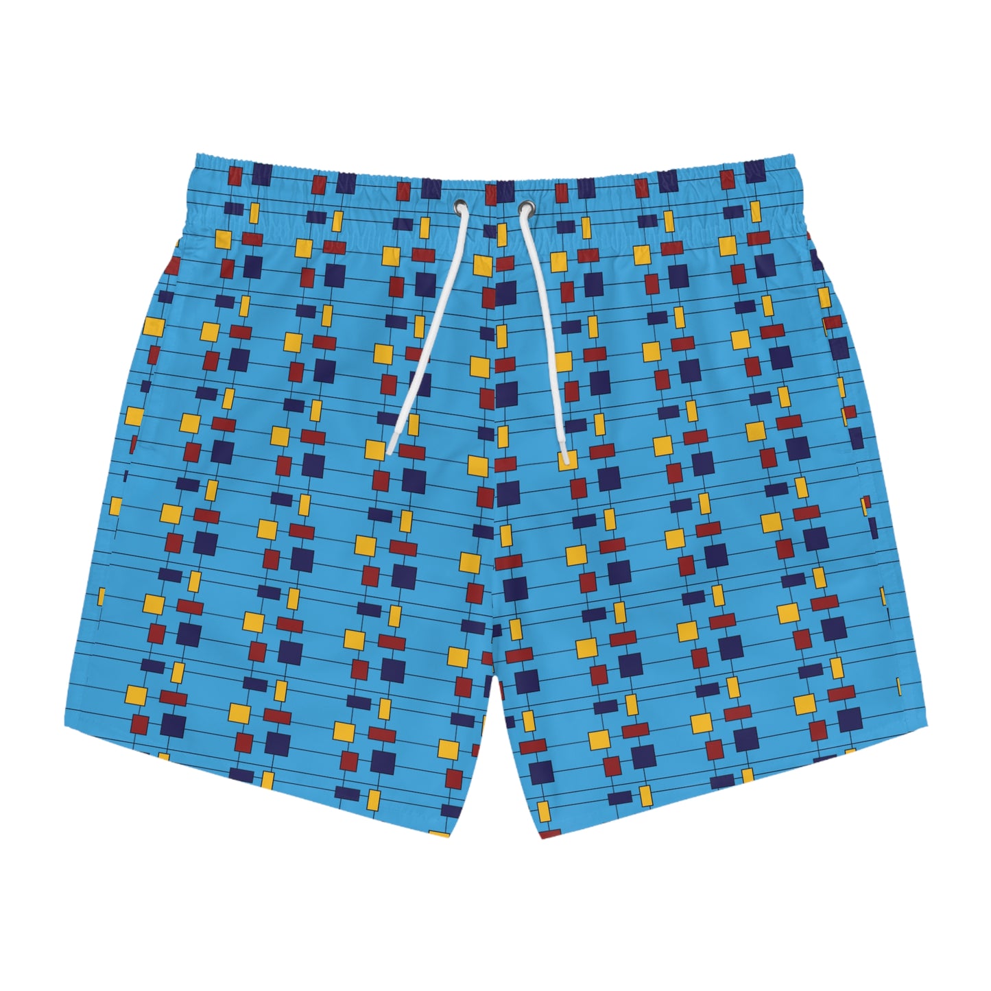 Inspired by Piet Mondrian - Blue Bolt 00b3ff - Swim Trunks