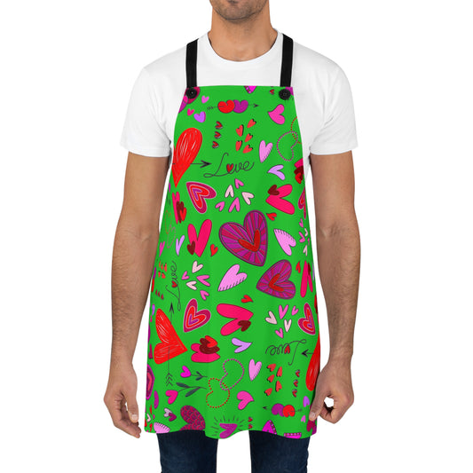 Heart Doodles - Lime Green 21C12E - Apron