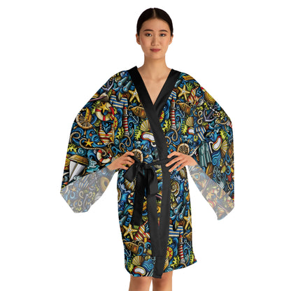 Nautical Doodles - Long Sleeve Kimono Robe (AOP)