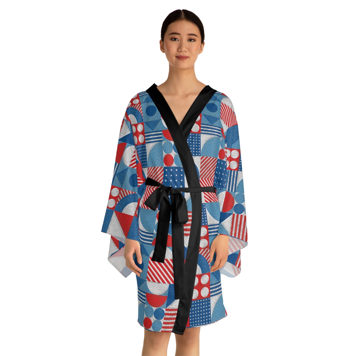 Red White and Blue Bold Pattern - Oil Paint Texture - BIG - Long Sleeve Kimono Robe (AOP)