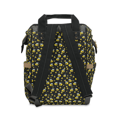 Lots of Bees - Black #000000  - small print - Multifunctional Diaper Backpack