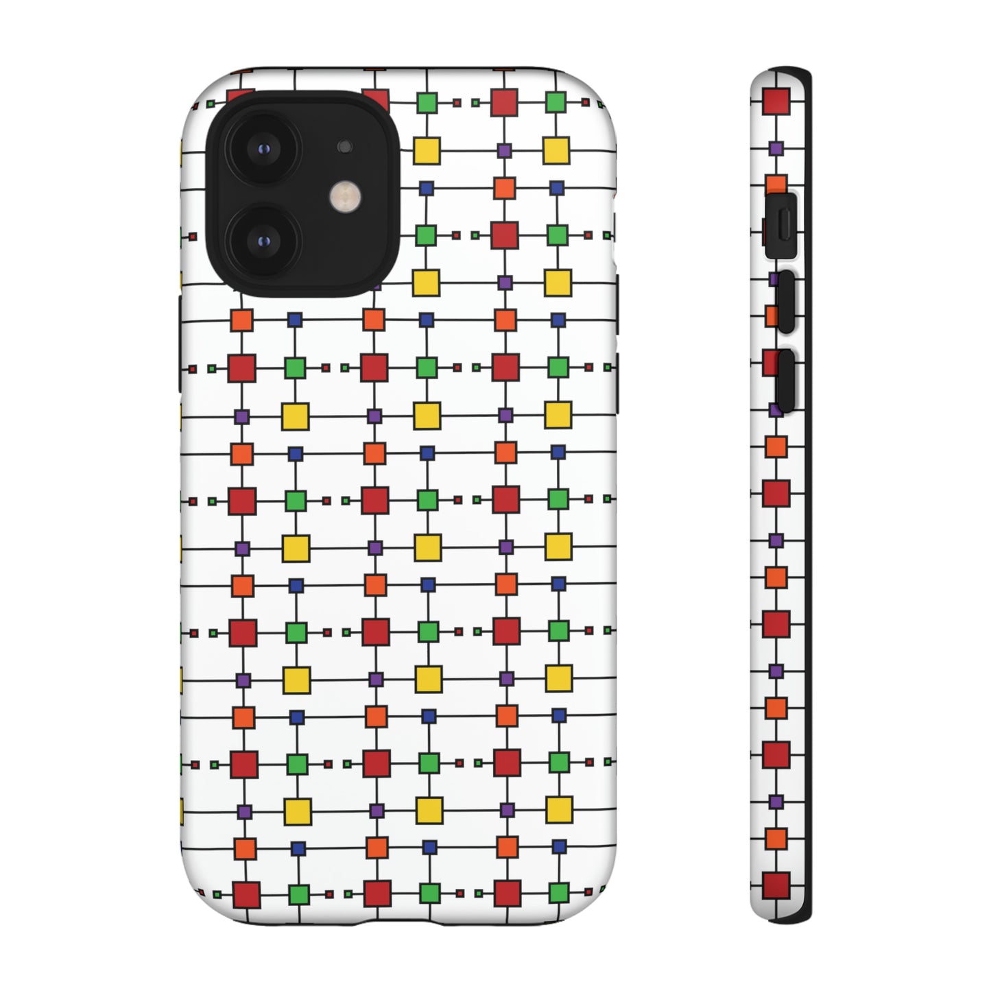 Geometric Black Grid with Squares - White ffffff - Tough Cases