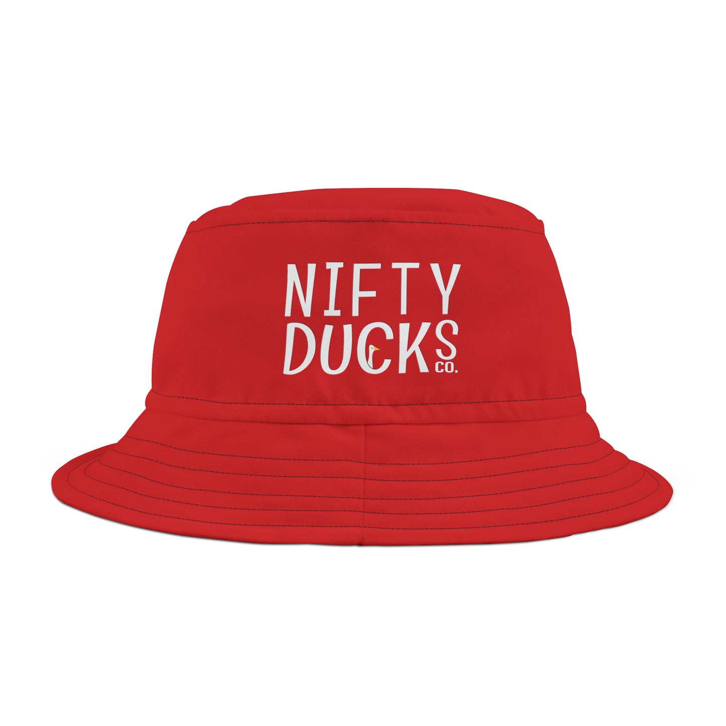 Nifty Ducks Co -  Logo - Scarlet de0000 - Bucket Hat (AOP)