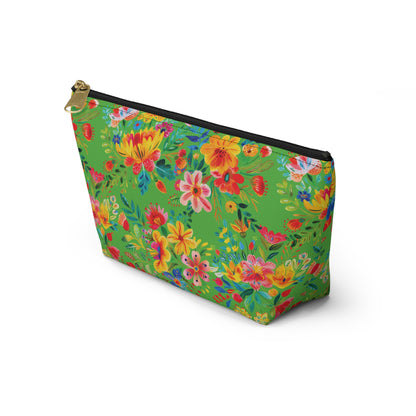 Bright Bold Watercolor Flowers - Bright Apple Green 56BD00 - Accessory Pouch w T-bottom