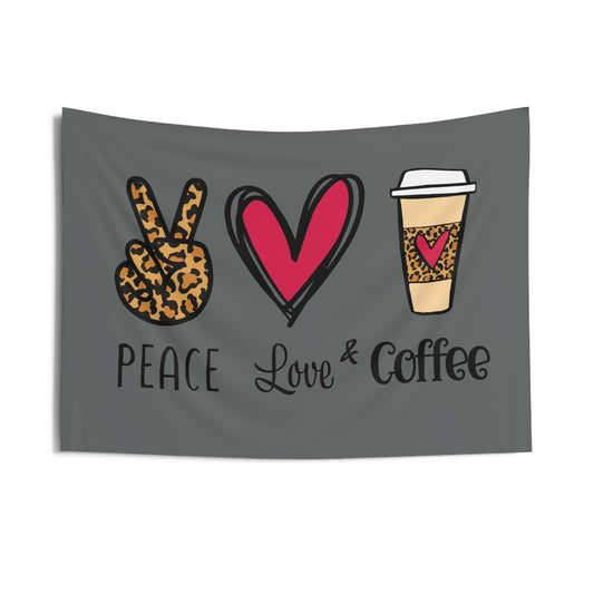 Peace Love and Coffee - Indoor Wall Tapestries