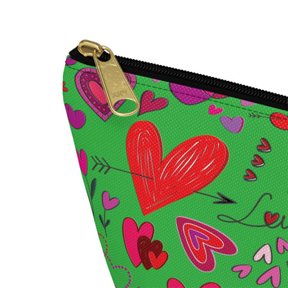 Heart doodles - Lime Green 21C12E - Accessory Pouch w T-bottom