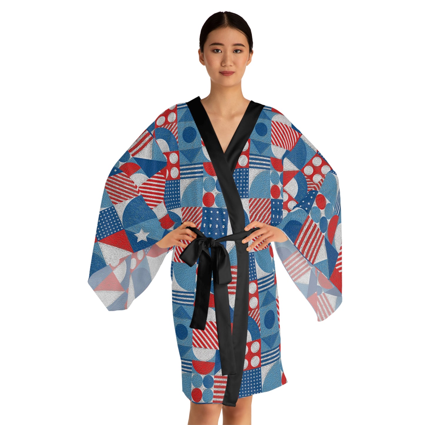 Red White and Blue Bold Pattern - Oil Paint Texture - BIG - Long Sleeve Kimono Robe (AOP)