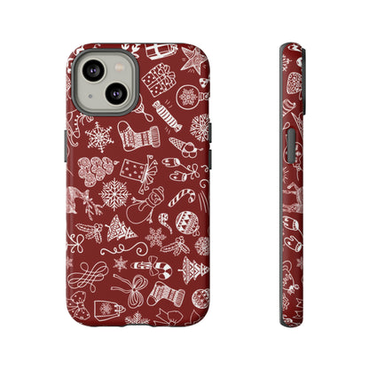 Christmas doodles on red - Tough Cases