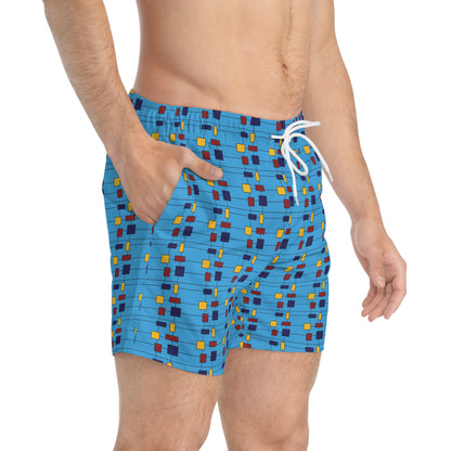 Inspired by Piet Mondrian - Blue Bolt 00b3ff - Swim Trunks