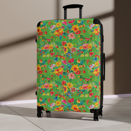 Bright Bold Watercolor Flowers - Bright Apple Green 56BD00 - Suitcase