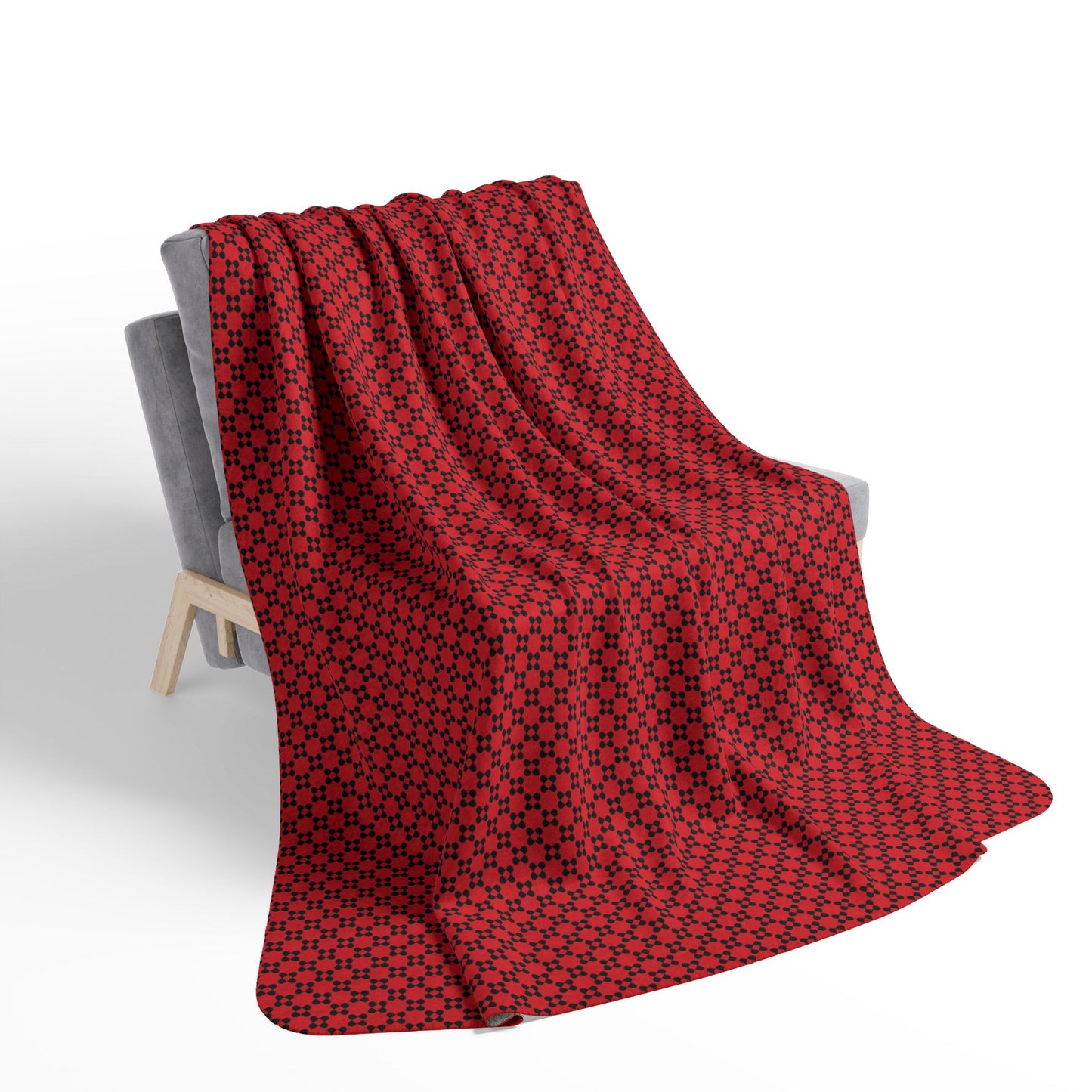 Fleece Sherpa Blanket - Pixel Petals - Black - Scarlet