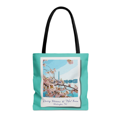 Instant Photo - Tidal Basin Cherry Trees - Turquoise 40e0d0 - Tote Bag