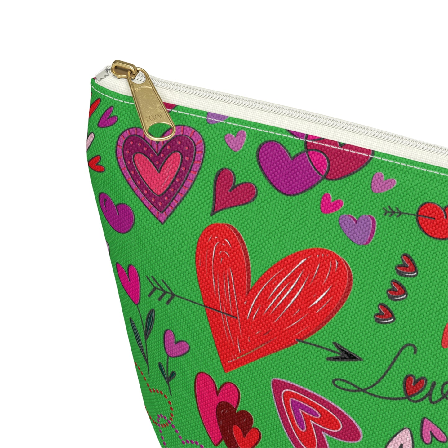 Heart doodles - Lime Green 21C12E - Accessory Pouch w T-bottom