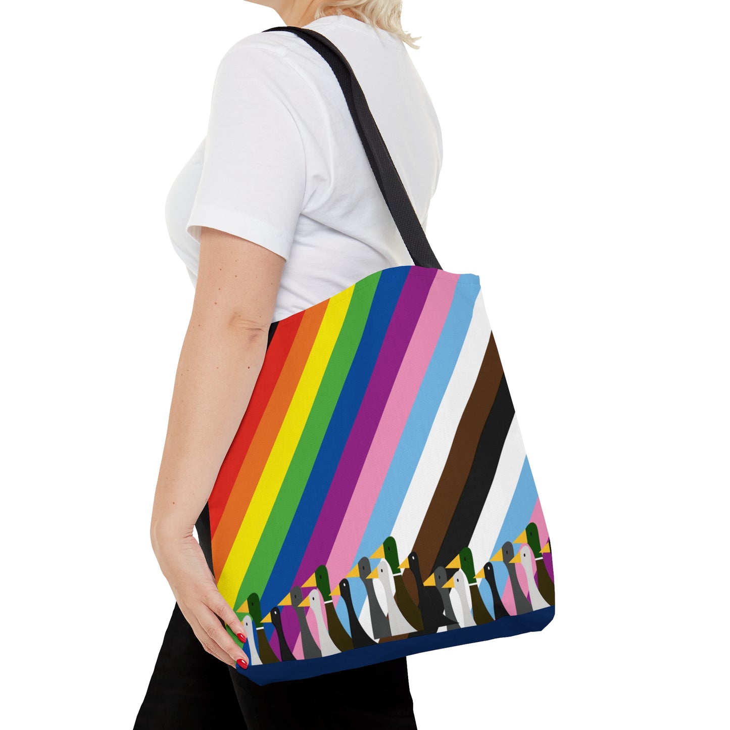 Ducks Marching - Pride Colors - Black - Tote Bag