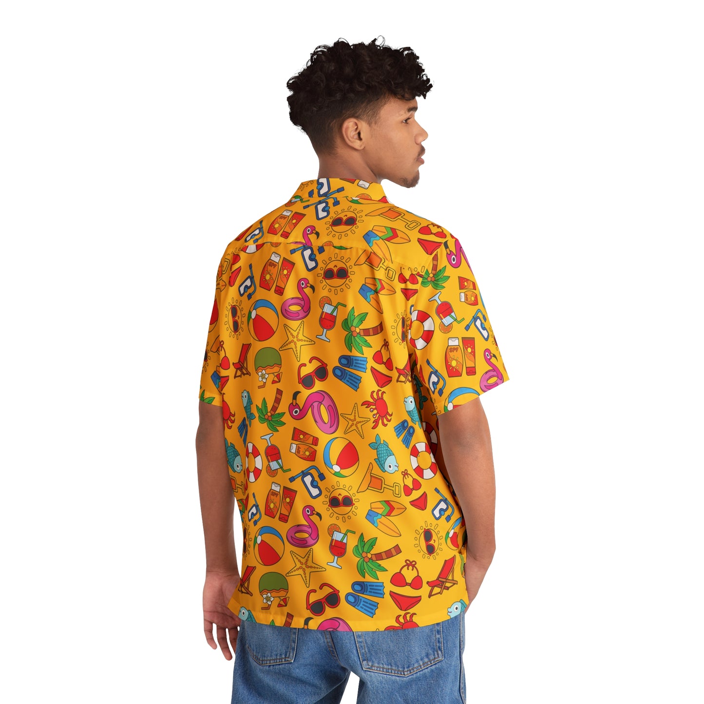 Summer Vibes - Gold Color ffcc00 - Men's Hawaiian Shirt