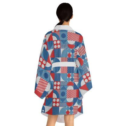 Red White and Blue Bold Pattern - Oil Paint Texture - BIG - Long Sleeve Kimono Robe (AOP)