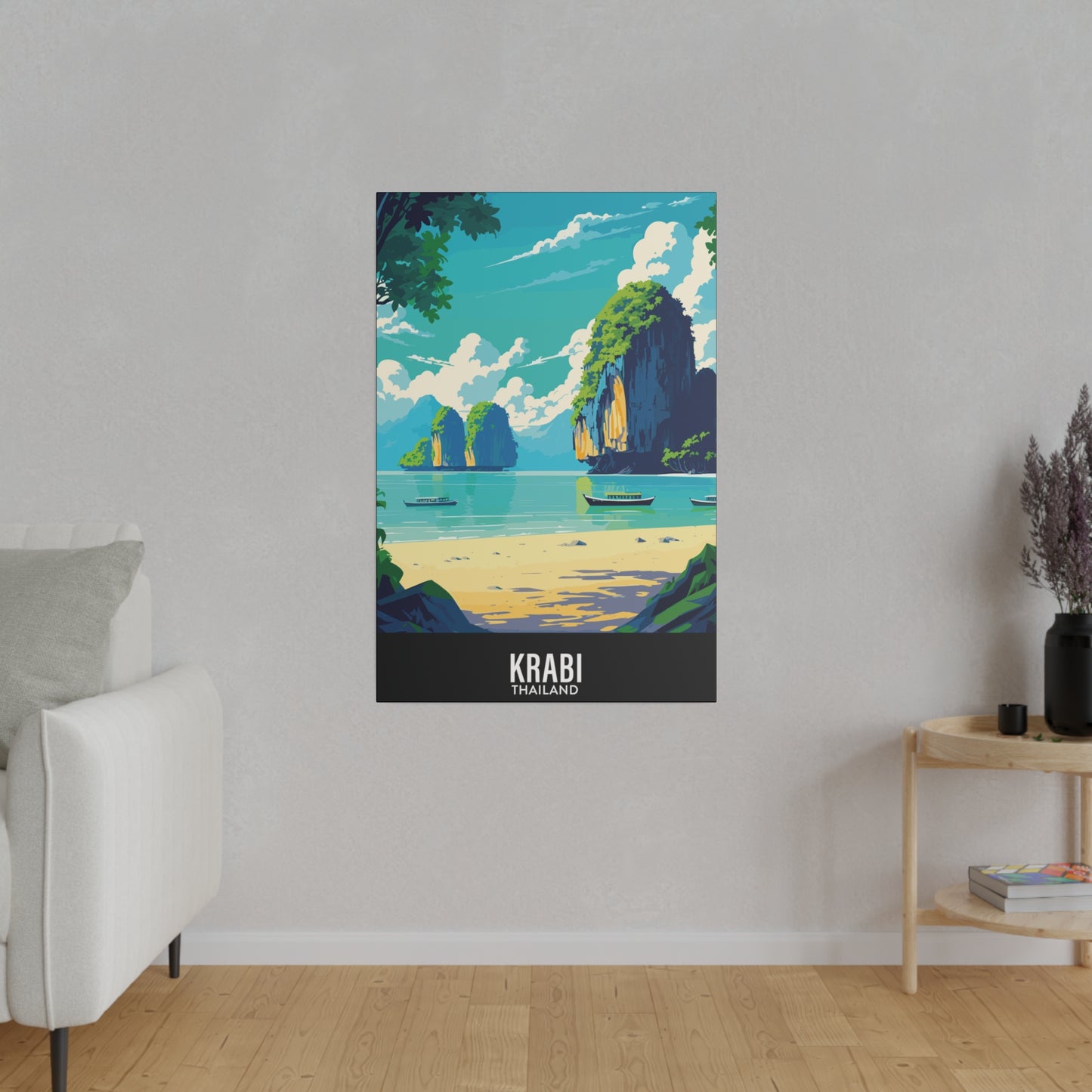 Krabi - Thailand - Black 000000 - Matte Canvas, Stretched, 0.75"