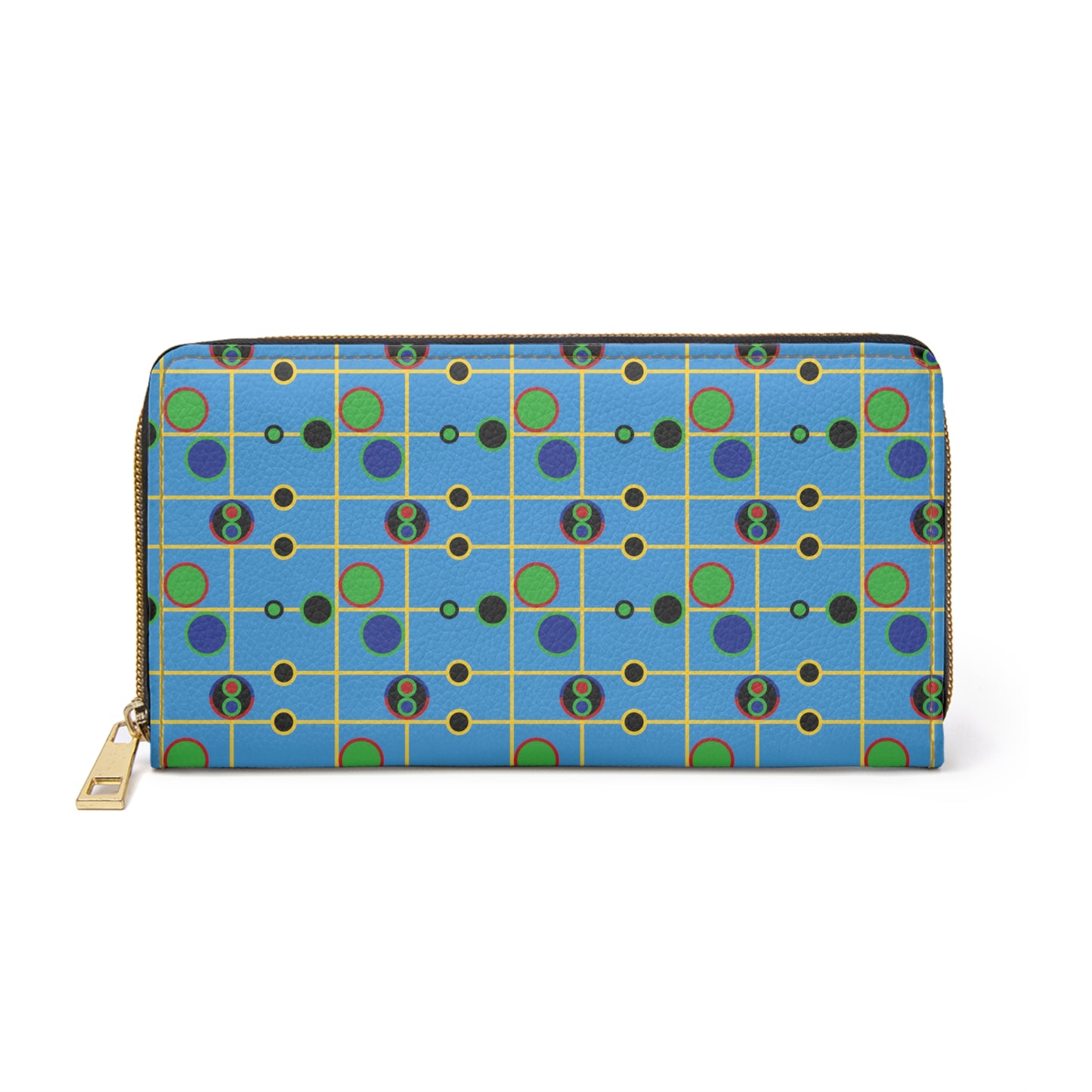 Geometric Yellow Grid with Circles - Blue 00A8FF - Zipper Wallet