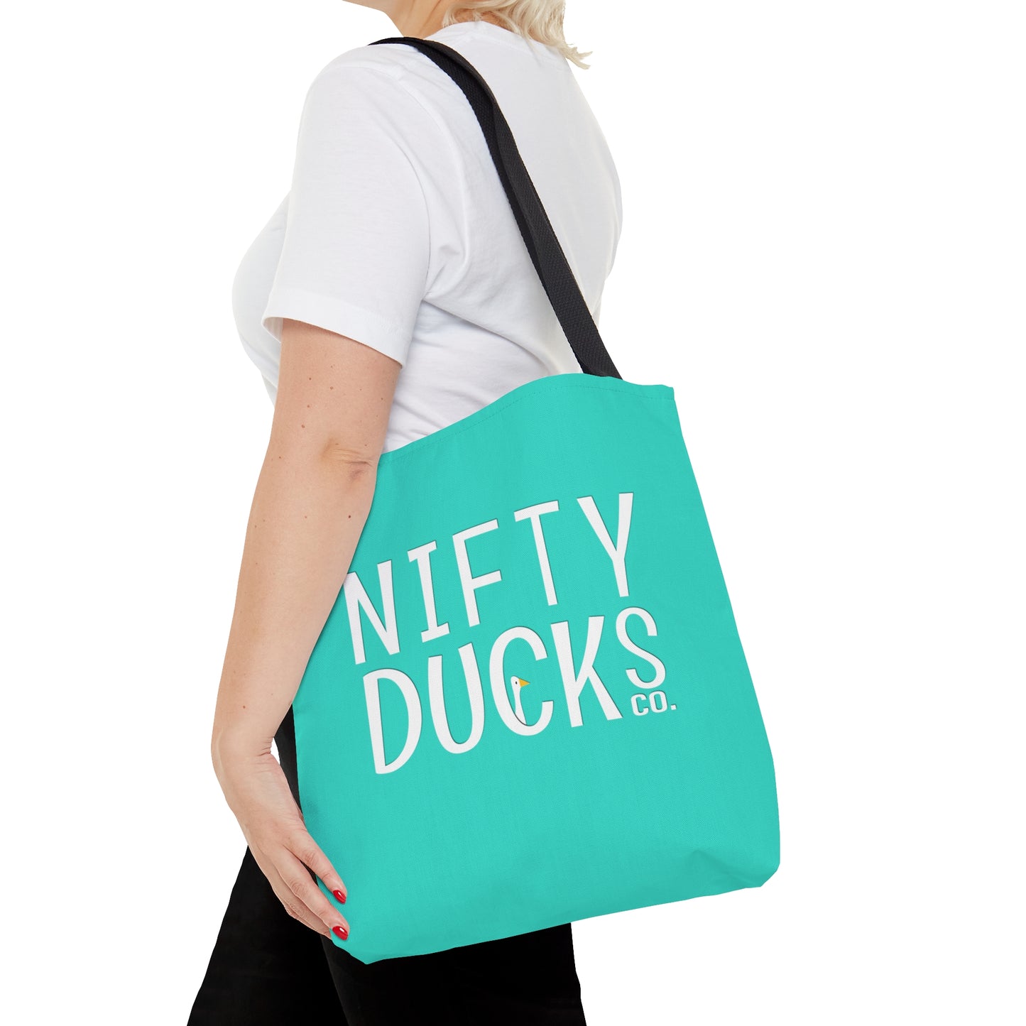 Nifty Ducks Co. Logo2 - Turquoise 40E0D0 - Tote Bag