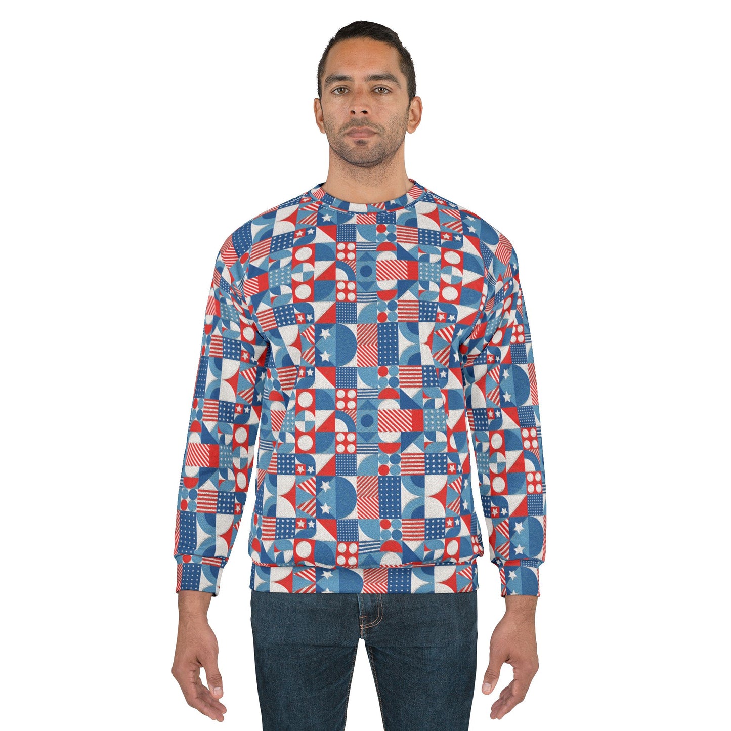 Red White and Blue Bold Pattern - Oil Paint Texture - Unisex Sweatshirt (AOP)