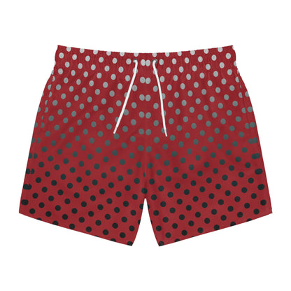 Red with Black Gray White Dots - Swim Trunks