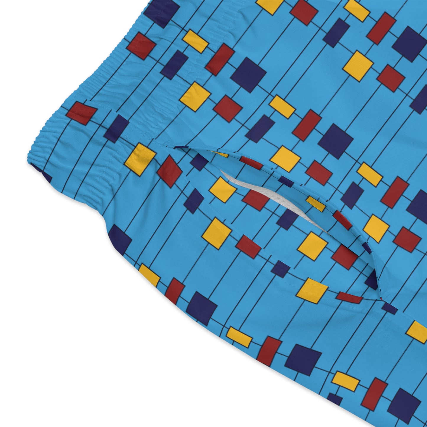 Inspired by Piet Mondrian - Blue Bolt 00b3ff - Swim Trunks