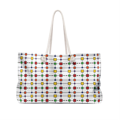 Geometric Black Grid with Squares - White ffffff - Weekender Bag