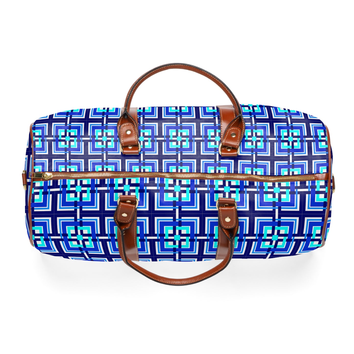 Intersecting Squares - Blue - White ffffff - Waterproof Travel Bag