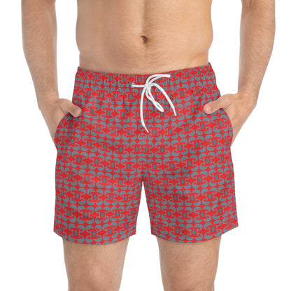 Playful Dolphins - Red ff0000 - Swim Trunks