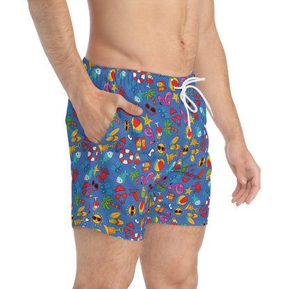 Summer Vibes - Azure 0080FF - Swim Trunks