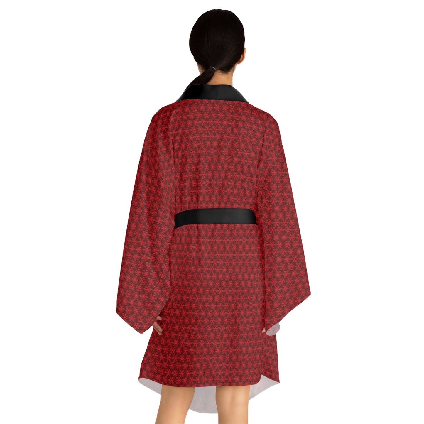 Red Star V pattern - Long Sleeve Kimono Robe (AOP)