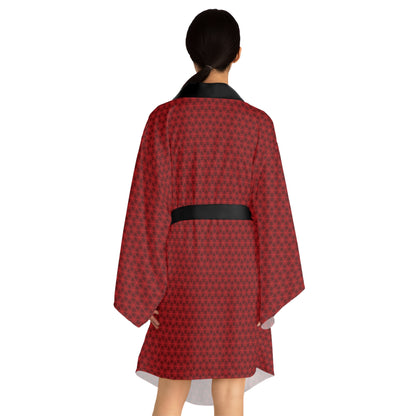 Red Star V pattern - Long Sleeve Kimono Robe (AOP)