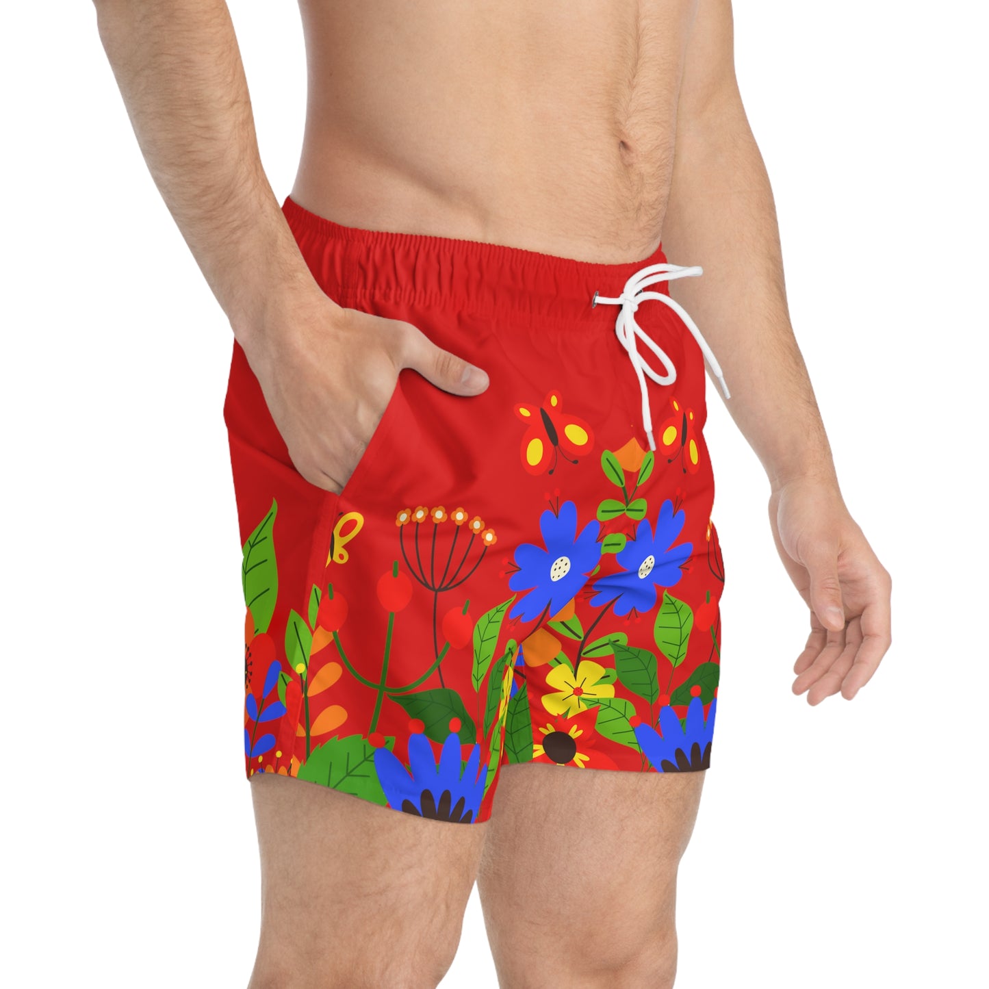 Bright Summer flowers - Scarlet de0000 - Swim Trunks