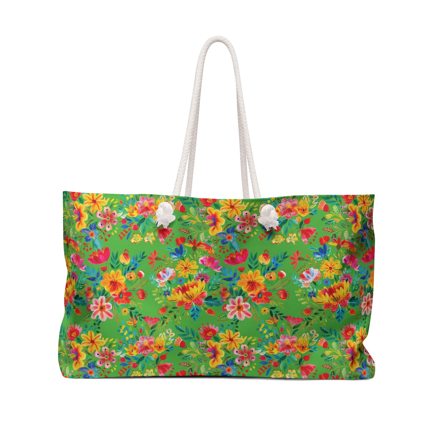 Bright Bold Watercolor Flowers - Bright Apple Green 56BD00 - Weekender Bag