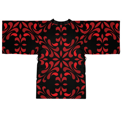 Vibrant Kaleidoscope - Big Print - Red - Black - Long Sleeve Kimono Robe (AOP)