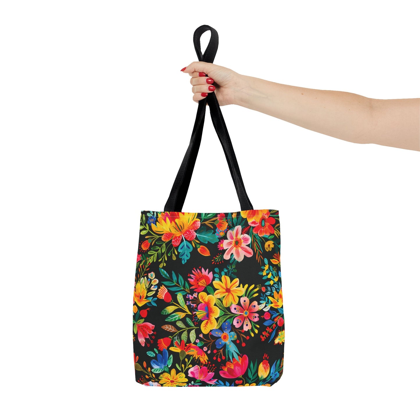 Bright Bold Watercolor Flowers - Black 000000 - Tote Bag