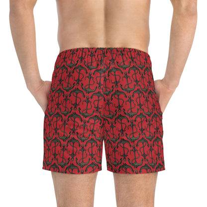 Anchors Away - Black Gray - Dark Red ca1028 - Swim Trunks