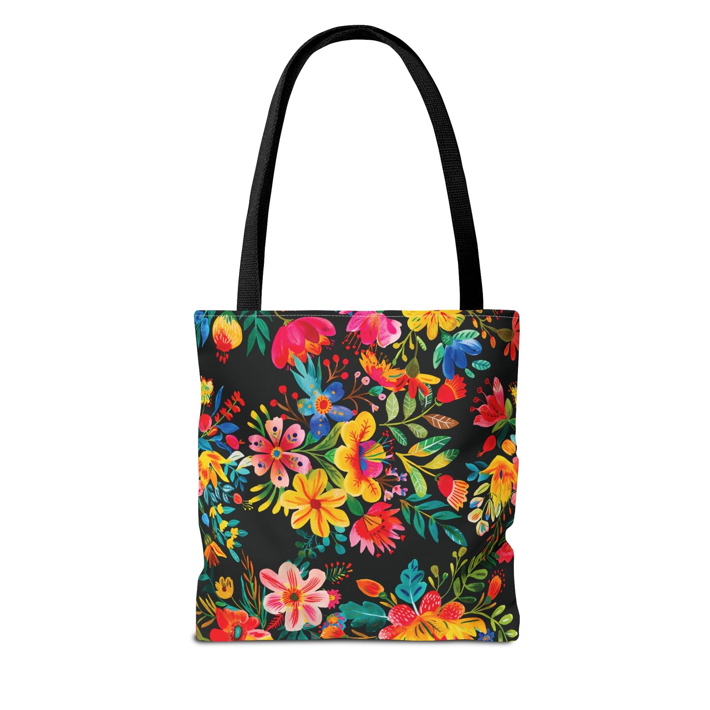 Bright Bold Watercolor Flowers - Black 000000 - Tote Bag